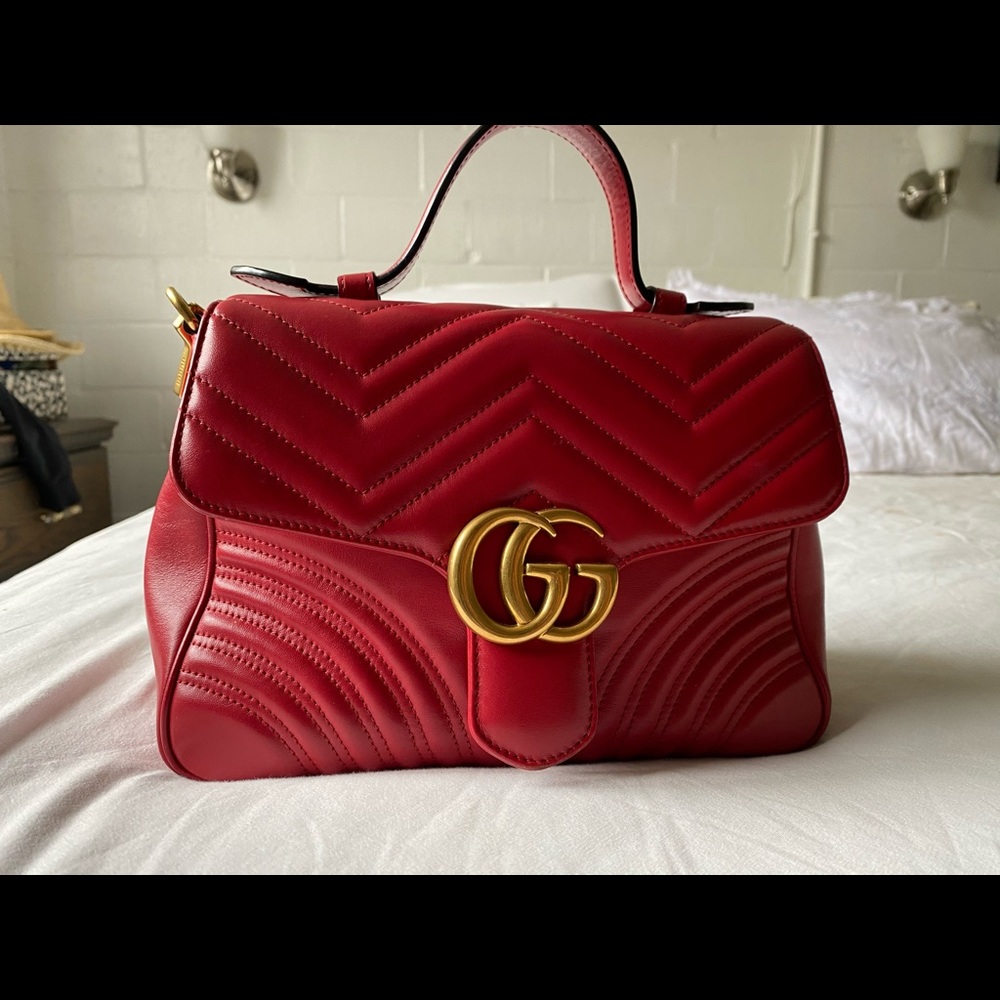 Gucci Red Marmont Medium Top Handle Cross-body